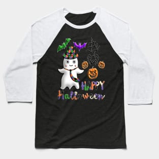 Pumpkin dad ghost Kawaii bat spider Happy Halloween violet orange black dots ribbon 3D tridimensional 320 Baseball T-Shirt